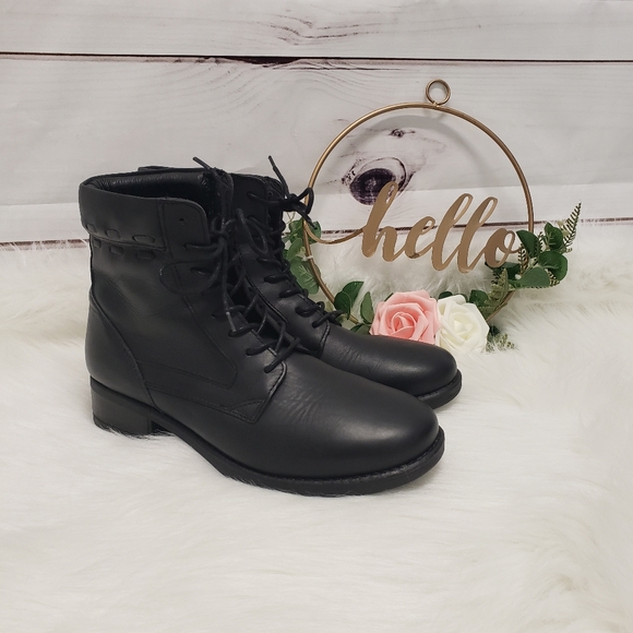 L.L. Bean black leather moto combat boots size 9.5 - Picture 2 of 8